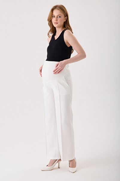 KATLİN MATERNİTY WEAR Maternity Wide Leg Adjustable Waist Fabric White Pants ...