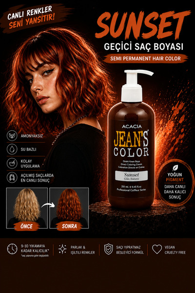 jeans color Amonyaksız Renkli Saç Boyası Gün Batımı 250ml. Sun Set Hair Dye