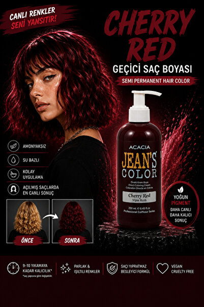 jeans color Vişne Kızılı 250ml. Cherry Red Amonyaksız Balyaj Renkli Saç Boyası