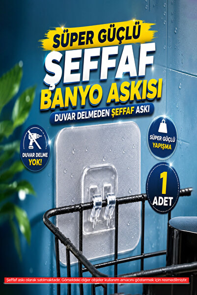 adornazzle 1 Adet Pratik Şeffaf Banyo Askısı, Duvar Kancası, Süper Güçlü Yapı...
