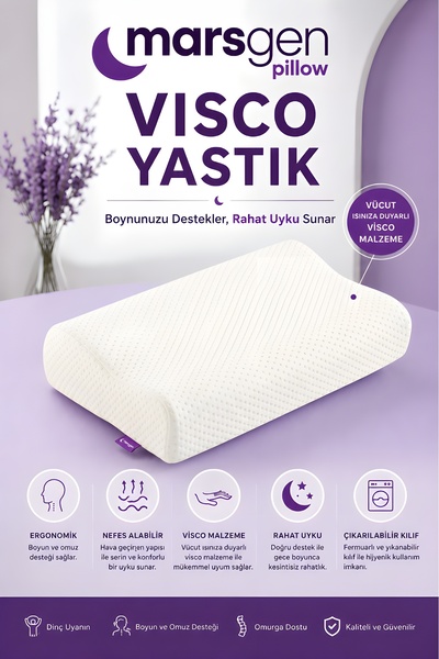 Marsgen Çift Boyun Destekli Visco Ortopedik Yastık, 55x36x13/11