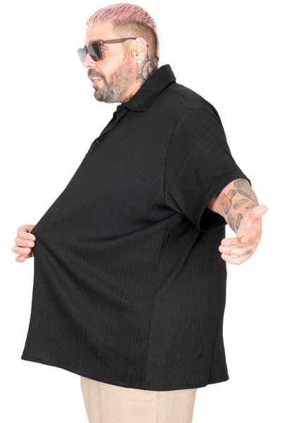 ModeXL تي شيرت رجالي مقاس كبير من Mode XL بياقة بولو JACQUARD U24337 أسود