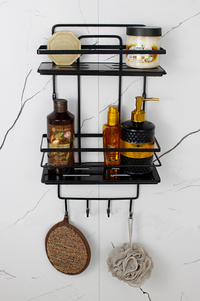 Bathroom And Cosmetic Organizer Double Black Bathroom Shelf With Crystal Shelf Shampoo Holder
