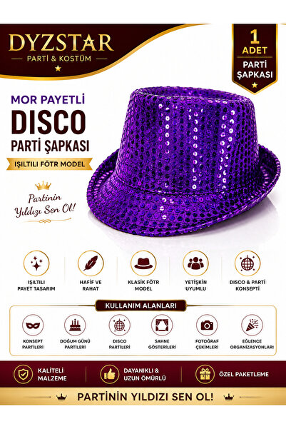 DYZSTAR Purple Sequined Fedora Party Hat Disco Concept Entertainment and Orga...