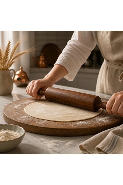 HİCOWOOD Doğal Ceviz Ağacı El Yapımı Klasik Hamur Açma Merdanesi -45 CM