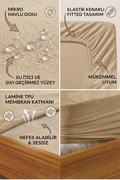 Formeya Classic Bej Mikro Fitted Full Kenar Su Sıvı Geçirmez Yatak Koruyucu Alez Tek Çift Battal Boy