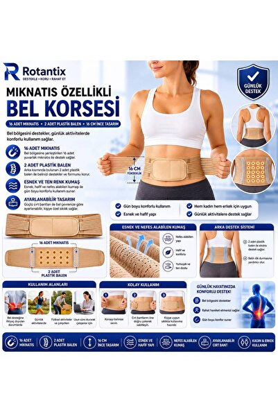 Rotantix Asorti Bel Ağrısı Çekenler için Ağrı Önleyici Mıknatıslı Bel Kemeri