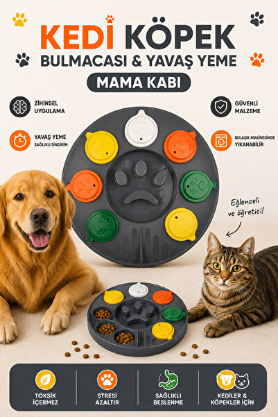Glipet Kedi Köpek Bulmacası ve Yavaş Yeme Mama kabı Gri-mix
