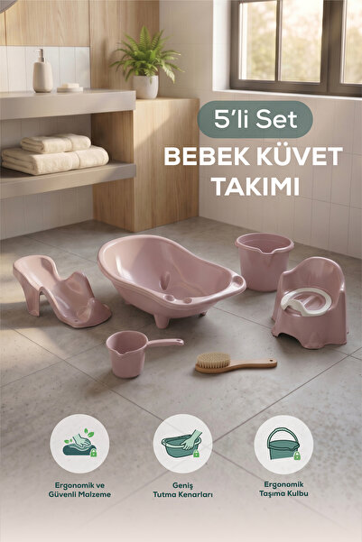 Vienev 5'li Fileli Set Yenidoğan Küvet Seti Pembe