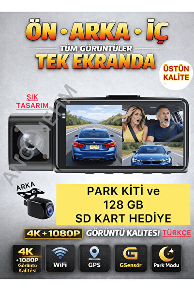 Angenehm Ön Arka İç Geniş Açı Net Görüntü 4K 1080P Full HD Araç İçi Dışı Kame...