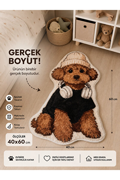 NazLand Sevimli Kulaklıklı Puppy Peluş Paspas | Aesthetic Dekoratif Oda & Ban...
