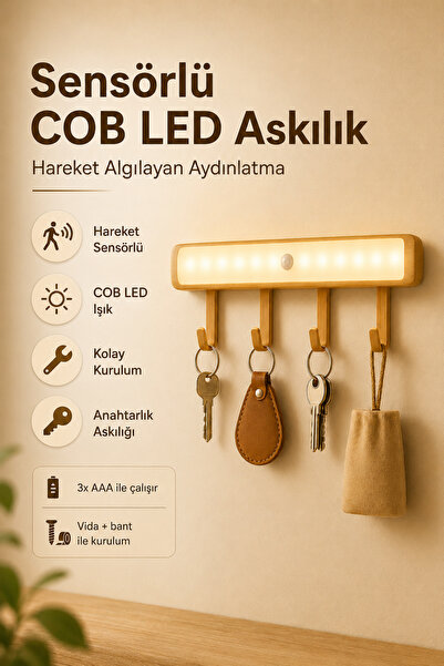 Ecuy Sensörlü COB LED Işık Hareket Algılayan Anahtarlık Askı Aparatı Taşınabi...