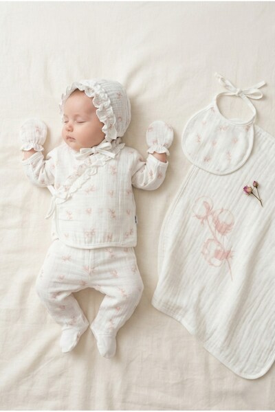 ZEYNUKO KIZ BEBEK ÇİÇEK DESENLİİ %100 PAMUK MÜSLİN 0-3 AY 10'LU YENİDOĞAN HAS...