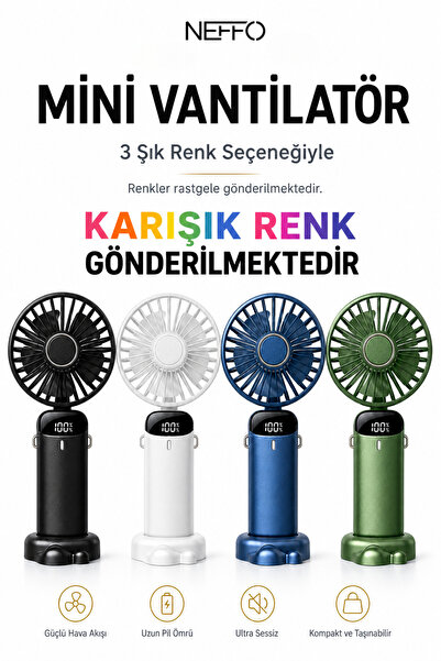 NEFFO Mini Klima Led Göstergeli Şarjlı El Fanı Vantilatör 5 Kademeli Hız Seri...