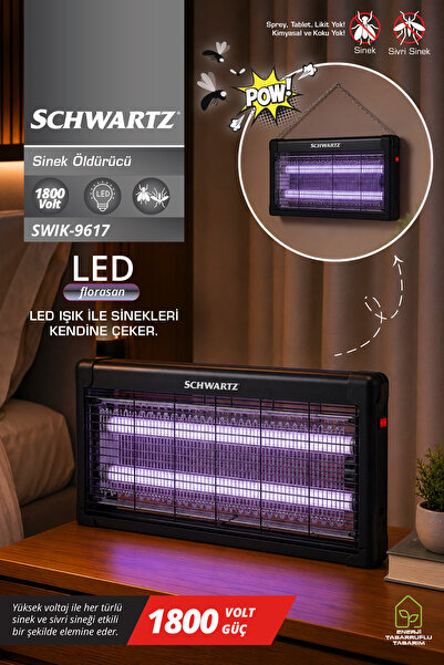 schwartz SWIK-9617 Sinek Öldürücü | USB Type-C & 10.000 Saat LED Ömrü & Duvar...