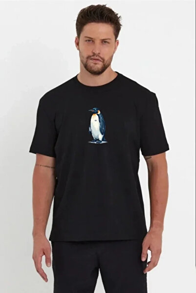 Generic Brand Men's Oversize T-Shirt - Back-Printed Survivor Penguin Themed, ...
