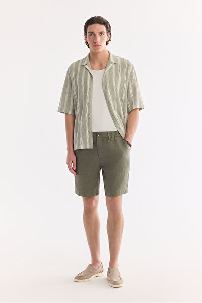 Avva Erkek Haki Beli Lastikli %100 Keten Relaxed Fit Şort B003732