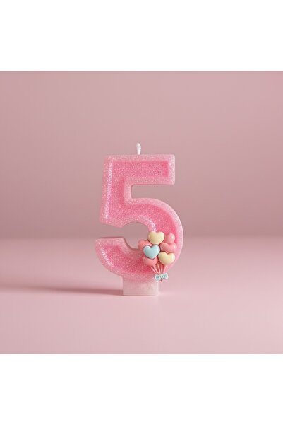 Miki & Miki Pembe Simli Pasta Mumu Doğum günü mum 5 yaş Balon Konsept