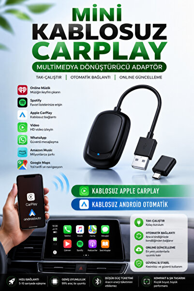 nextbuy Mini Kablosuz Carplay Usb ve Type-c Uyumlu Araç Multimedya Dönüştürüc...