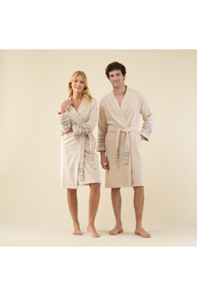 Chakra Deep Bamboo Unisex Bathrobe Beige/Navy Blue