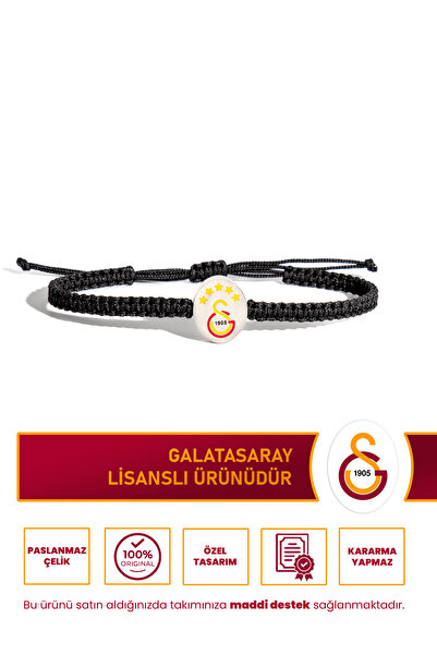 Galatasaray GS RENKLİ LOGO MAKROME BİLEKLİK (SİYAH)