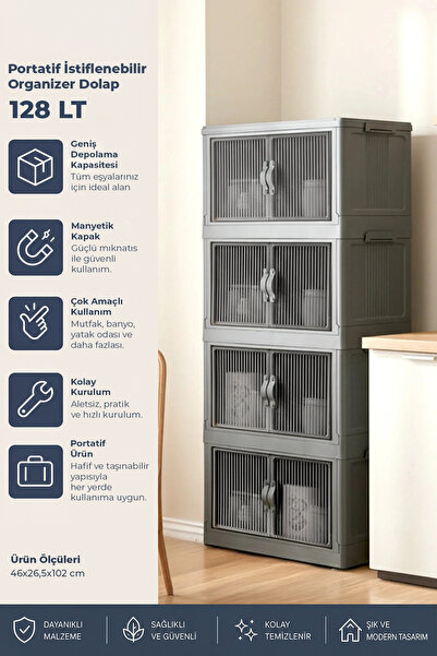 Kitchen Life 4'lü Portatif Istiflenebilir Organizer Dolap- Banyo Mutfak Dolap...