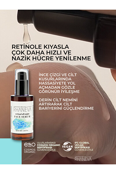 RHANEVA Retinal Gece Serumu %0.125, Kırışıklık ve Leke Karşıtı, Organik ve Vegan Sertifikalı, 50 ml