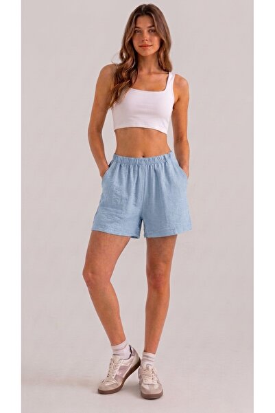 MILL FASHION Kadın Beli Lastikli Cepli Rahat Şort
