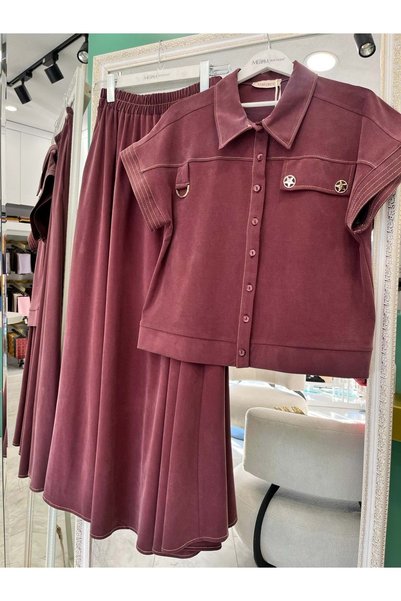 Modario Vatkatex Li̇yosel Cupra Vest and Skirt Set - Mulberry - 42
