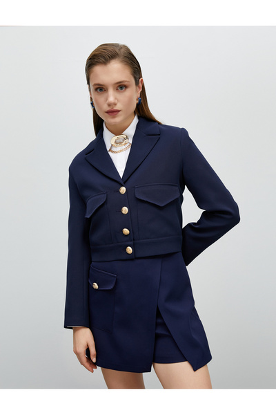 Koton Mini Shorts Skirt with Flap Pockets Gold Buttons Zippered