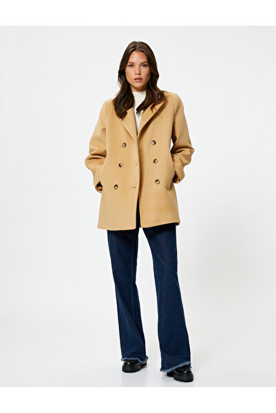 Koton Stash Coat Double Breasted Buttoned Pocket Detailed