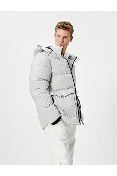 Koton Puffer Jacket s kapucí s potiskem s dvojitou kapsou na zip