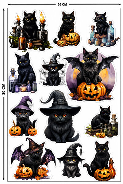 TRİMENT3D Set of 12 Witchy Cats Stickers