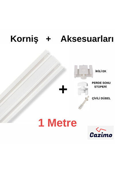 CAZIMO İkili Korniş Rayı PVC Perde Rayı Ölçü Seçenekli Tavan Tipi Beyaz Korni...