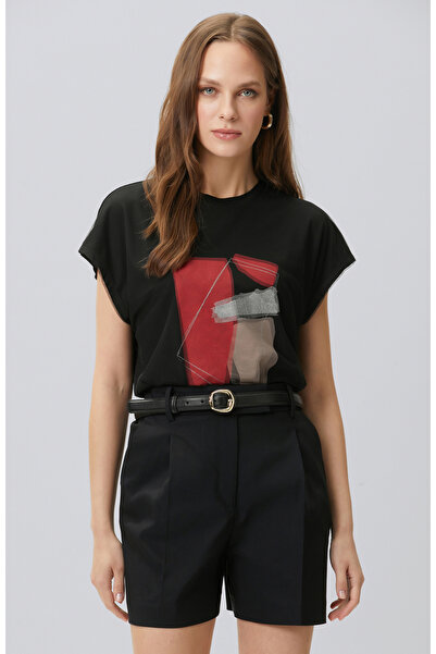 Network Siyah Tül Garnili Baskılı T-shirt