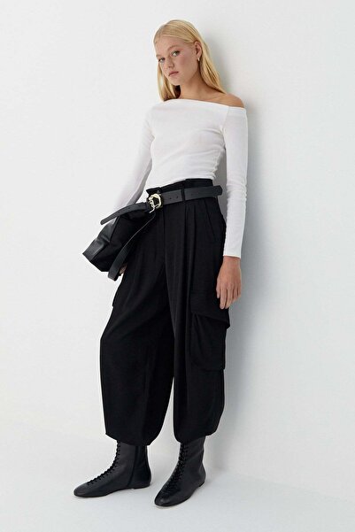 MARKALİSTE Pantaloni cargo largi negri