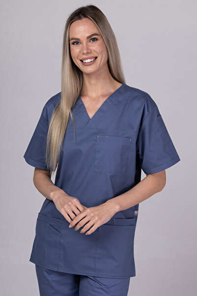 tag Costum medical din bumbac elastic pentru femei, gri petrol