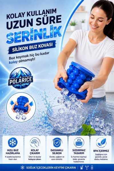 indirimsevinci Çift Hazneli Buz Kovası İçecek Soğutucu Ice Cube Maker Genie K...
