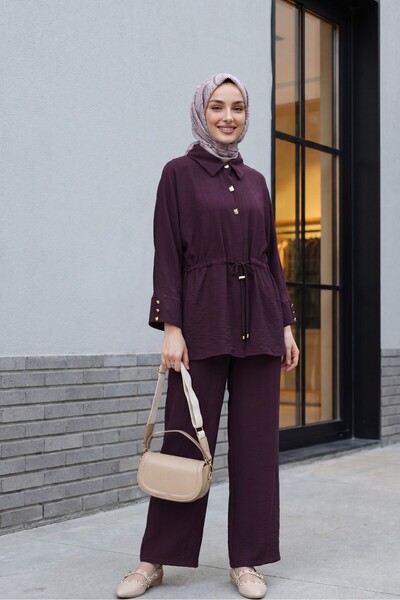 Modamorfo Cotton Crinkle Suit with Tunnel Lace-Up Detail and Elastic Waistban...