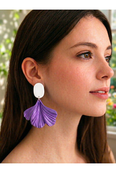 Fullment Women's Earrings Ginkgo Biloba Leaf White - Lavender – Modern, Aesth...