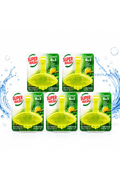 Super wash Set 5 bucati odorizant WC Fresh Power Lemon 6 in 1, 5 x 50 g, cura...