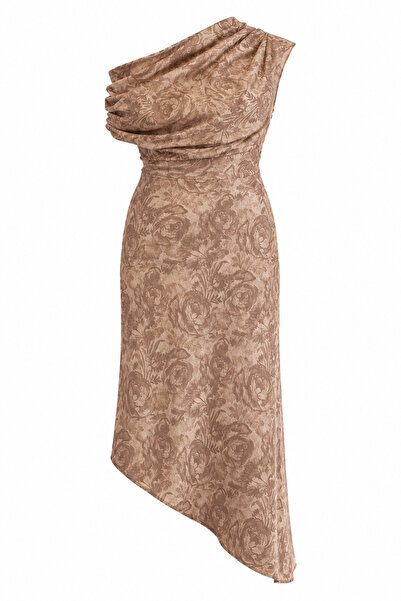elif teke Shiny Textured Dress in Brown