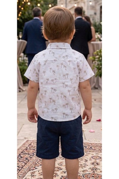dolcemix kids Boys' Bow Tie Patterned Shirt and Linen Shorts Special Occasion Top and Bottom Set