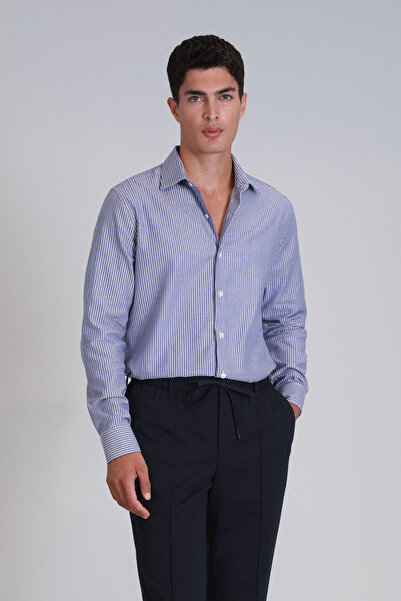 Lufian Strıt Men's Basic Shirt Slim Fit Navy Blue