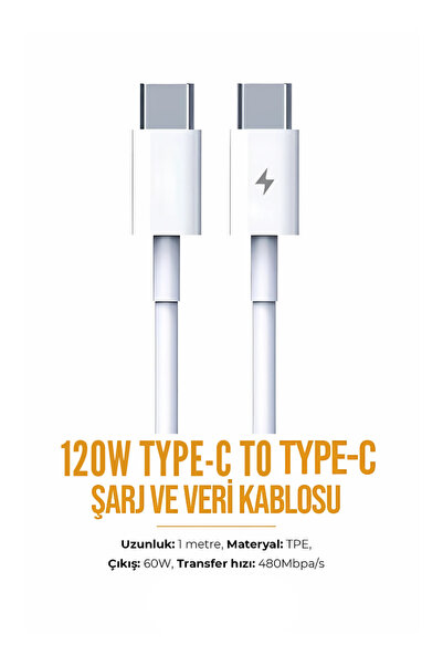 Evax 120W Type-C to Type-C Samsung/iPhone/xiaomi/huawei Uyumlu Pd Usb-c To Us...