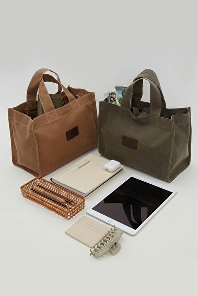 Manuka Yikama Effected Small Canvas Bag Khaki