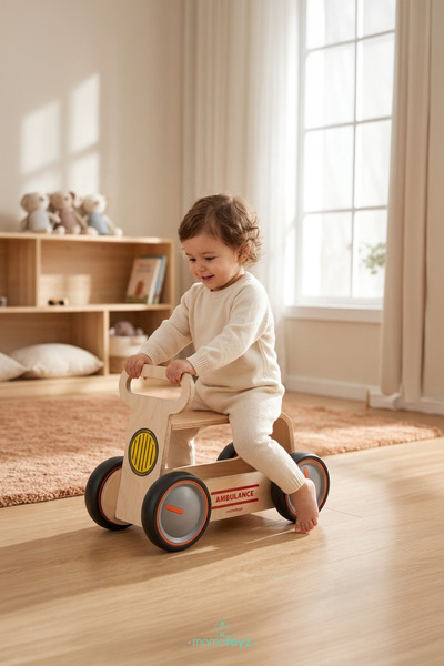 MAMATOYZ Driveme Wood Ambulans | Yürüteç - Bin Sür - Oyuncak Deposu
