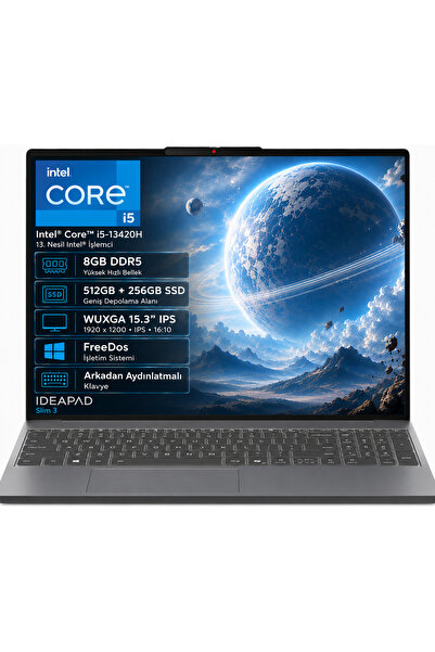 LENOVO IP3 83K100Q0TR-01 i5-13420H 8GB DDR5 512GB+256GB SSD WUXGA 15.3" IPS F...