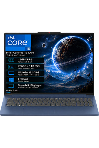 LENOVO IdeaPad Slim 3 15IRH10 83K10062TR-06 Intel Core i5 16GB DDR5 256GB+1TB...