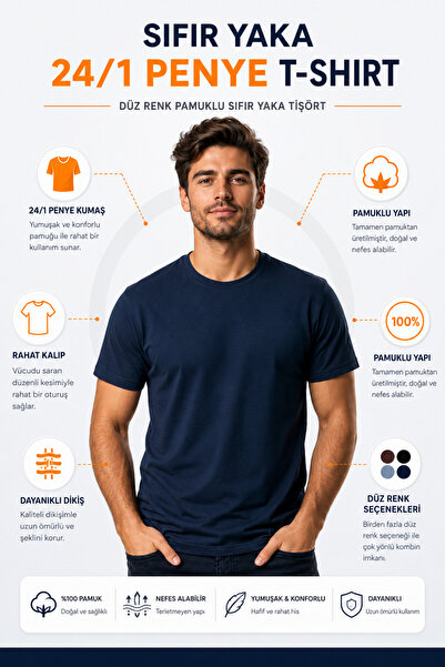 LUXIC CORE Men's Slim Fit Navy Blue Crew Neck Combed Cotton Casual Basic T-Shirt